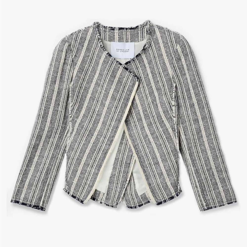 10 Crosby Derek Lam Striped Tweed Moto Jacket crossover wrap black and white